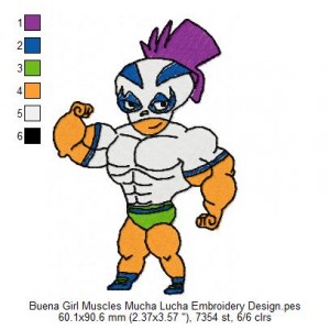 Buena Girl Muscles Mucha Lucha Embroidery Design